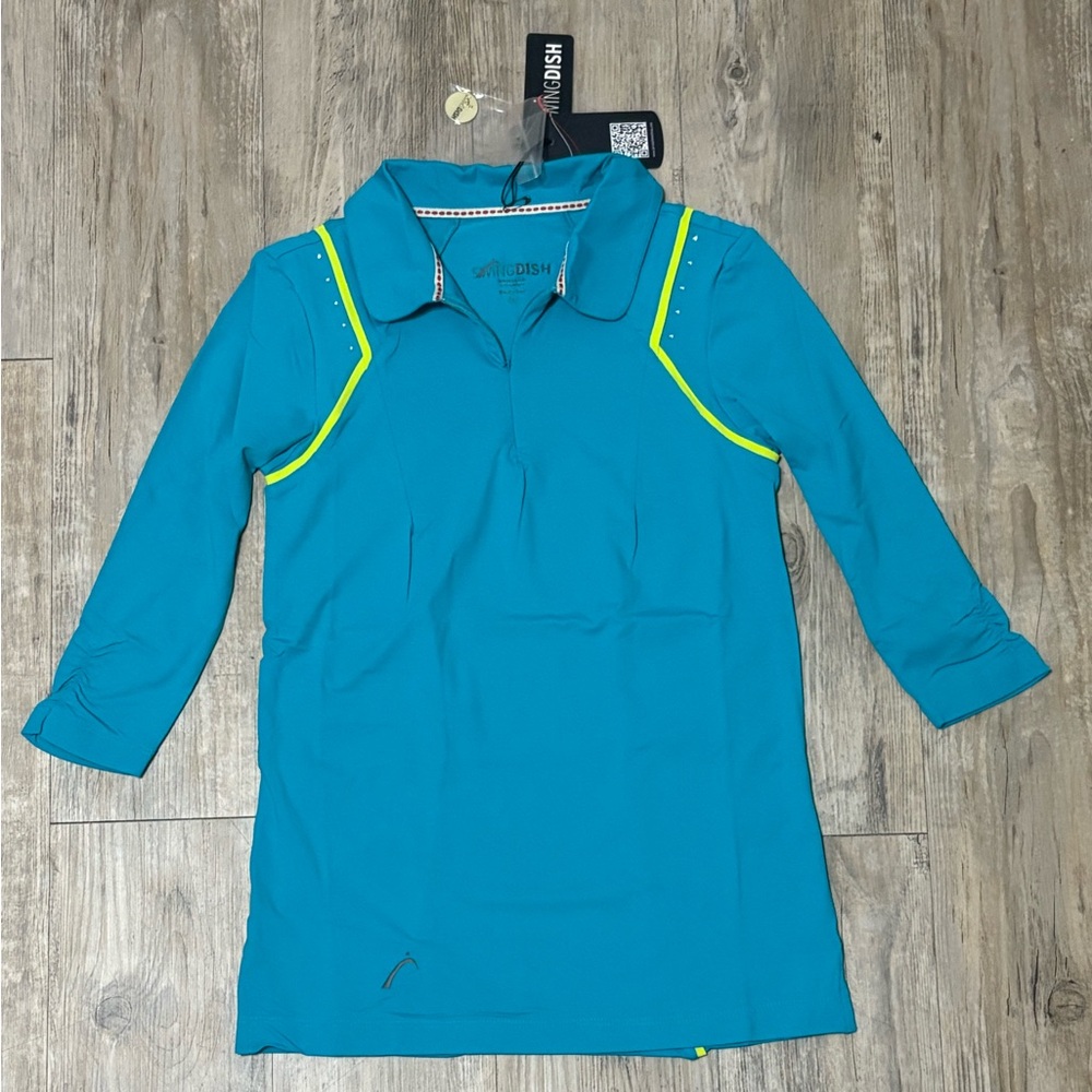 SwingDish Women's Teal 3/4 Sleeve Waikiki Golf Polo, Size Small